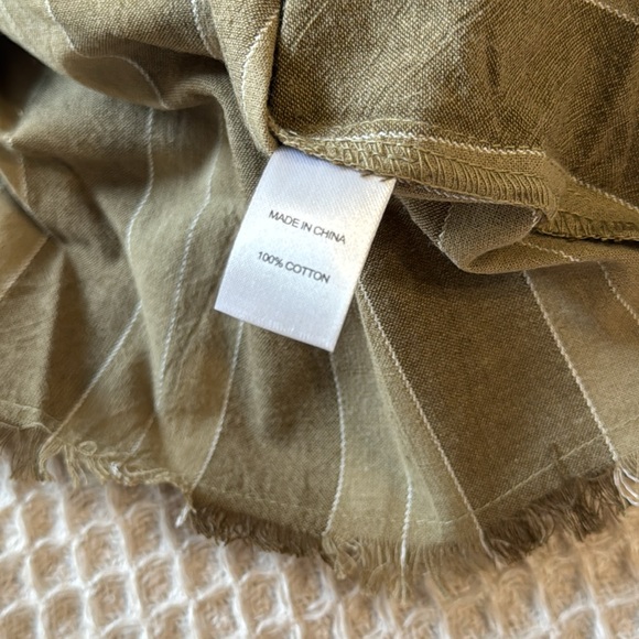 Anthropologie Drew Olive Tonal Stripe Tank Top Fringe Hem Button Front Cotton - Picture 8 of 8